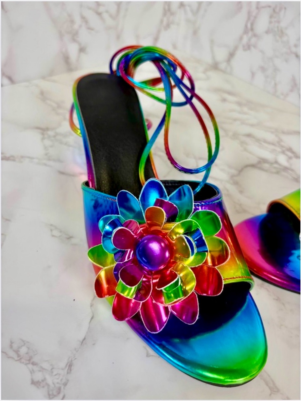 SHOES: Rainbow Floral Mules w/Leg Straps, EUC - Picture 12 of 12
